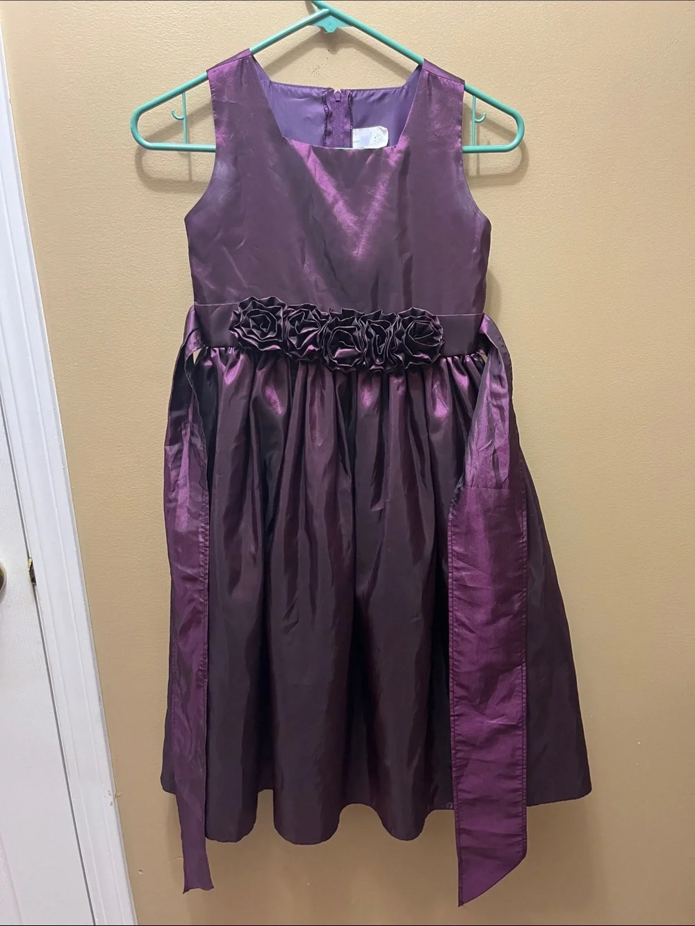 Cherokee Plum Satin Floral Waistband Party Dress